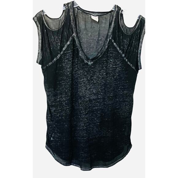 TERRA & SKY COLD SHOULDER CAP SLV PULL-OVER TOP, WOMENS, 0X (14W), BLACK/GREY - Picture 1 of 12